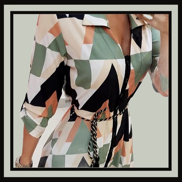 Button Front Long Sleeve Collared Midi Dress NWT - Picture 2 of 9